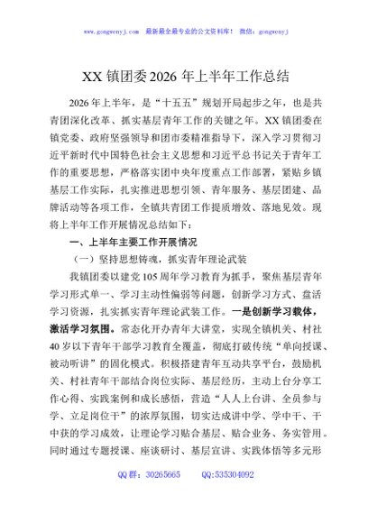 XX镇团委2026年上半年工作总结