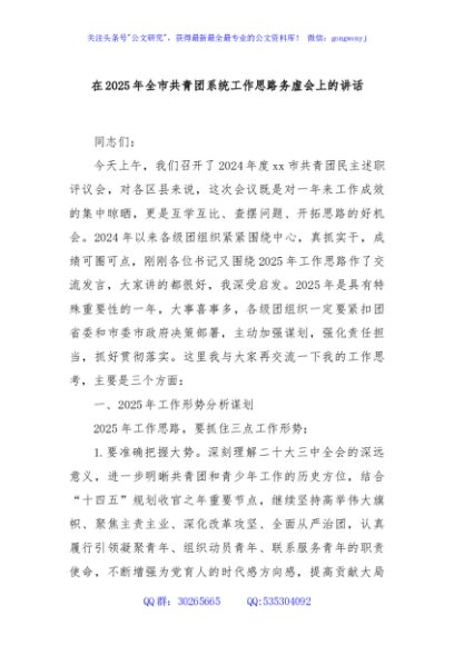在2025年全市共青团系统工作思路务虚会上的讲话