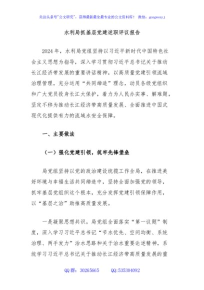 水利局抓基层党建述职评议报告
