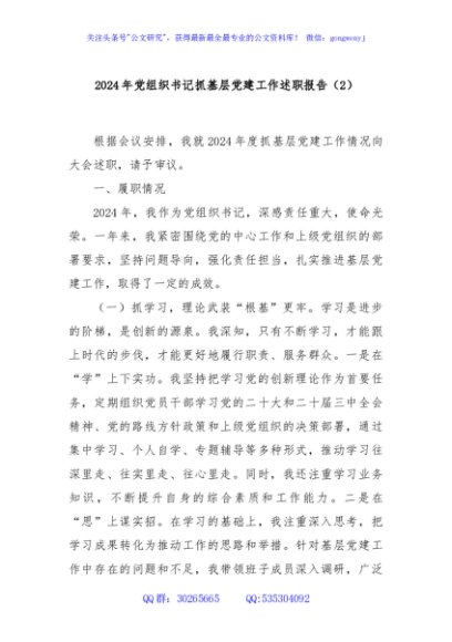 2024年党组织书记抓基层党建工作述职报告（2）
