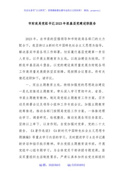 市财政局党组书记2023年抓基层党建述职报告2