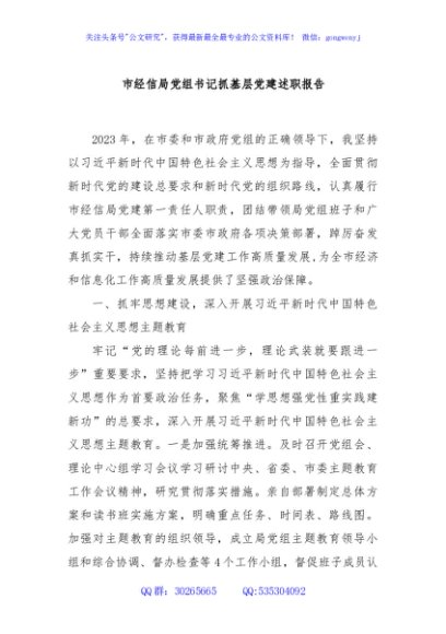市经信局党组书记抓基层党建述职报告