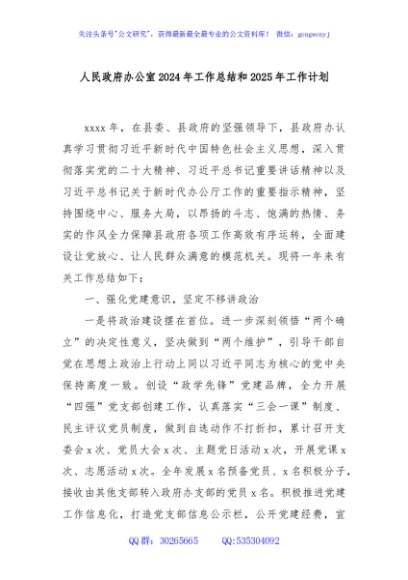 人民政府办公室2024年工作总结和2025年工作计划