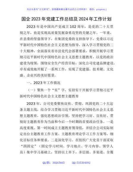 国企公司2023年党建工作总结及2024年工作计划