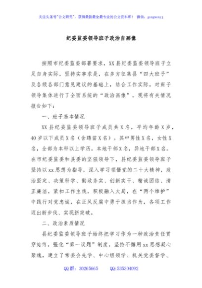 纪委监委领导班子政治自画像