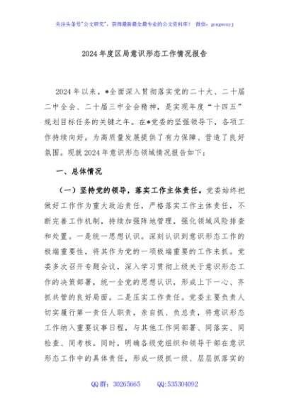 2024年度区局意识形态工作情况报告