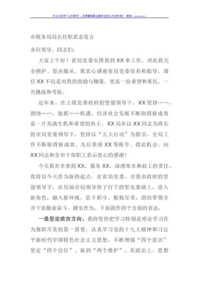 市税务局局长任职表态发言