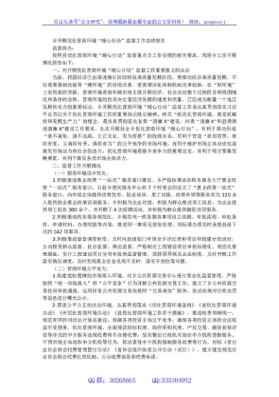 乡开展优化营商环境暖心行动监督工作总结报告