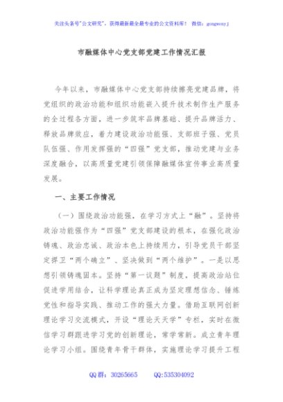 市融媒体中心党支部党建工作情况汇报