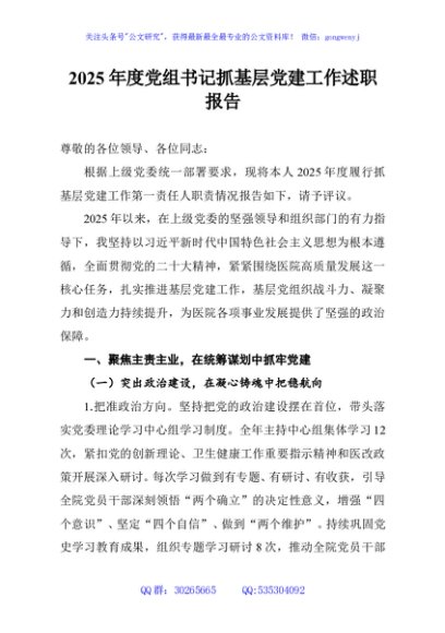 2025年度党组书记抓基层党建工作述职报告