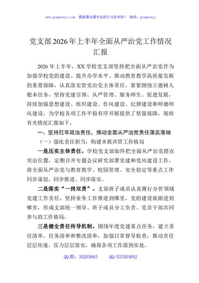 党支部2026年上半年全面从严治党工作情况汇报