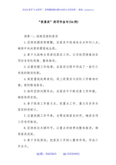 (54例)“抓落实”类写作金句