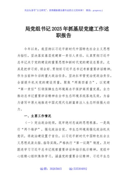 局党组书记2025年抓基层党建工作述职报告
