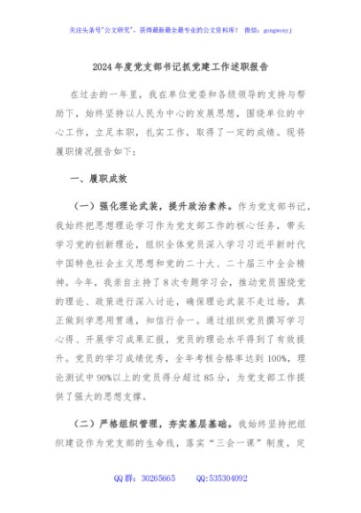 2024年度党支部书记抓党建工作述职报告