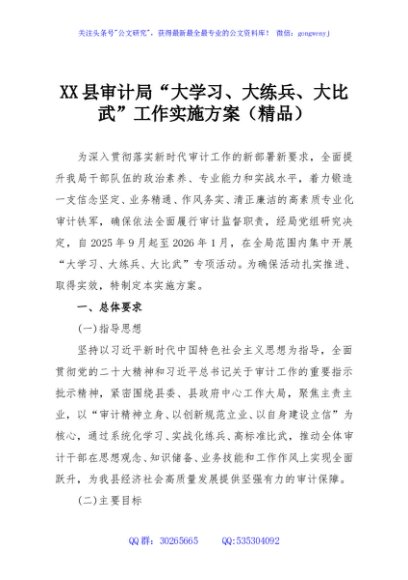XX县审计局“大学习、大练兵、大比武”工作实施方案（精品）