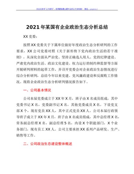 2021年某国有企业政治生态分析总结