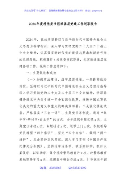 2024年度村党委书记抓基层党建工作述职报告