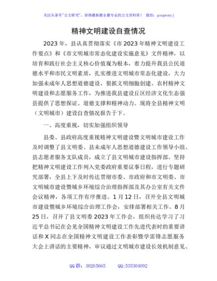 县区精神文明建设自查情况总结报告