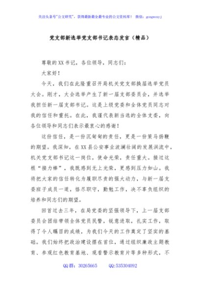 党支部新选举党支部书记表态发言（精品）