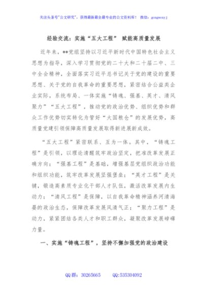 经验交流：实施“五大工程” 赋能高质量发展
