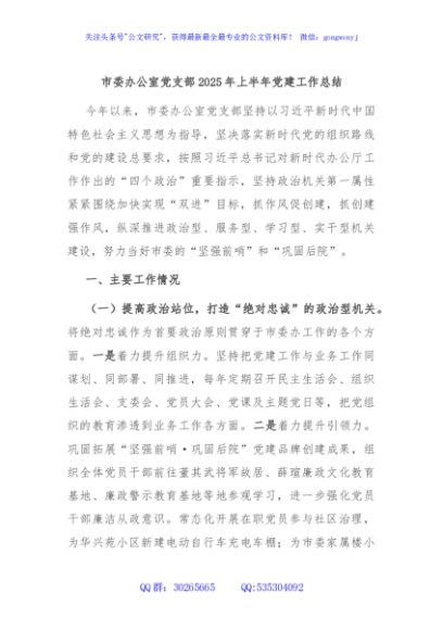 市委办公室党支部2025年上半年党建工作总结