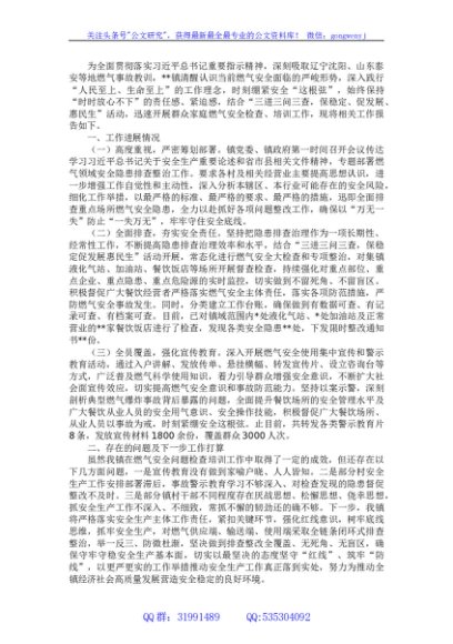 镇家庭燃气安全问题检查培训工作进展情况报告