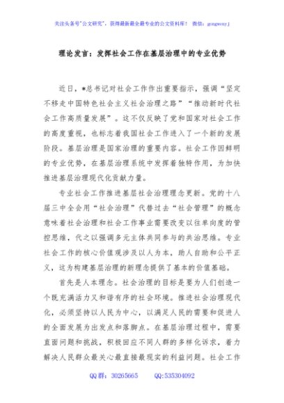 理论发言：发挥社会工作在基层治理中的专业优势