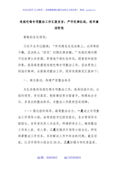 违规吃喝专项整治工作汇报发言：严守纪律红线，筑牢廉洁防线