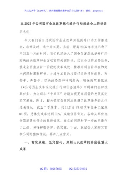 在2025年公司国有企业改革深化提升行动推进会上的讲话