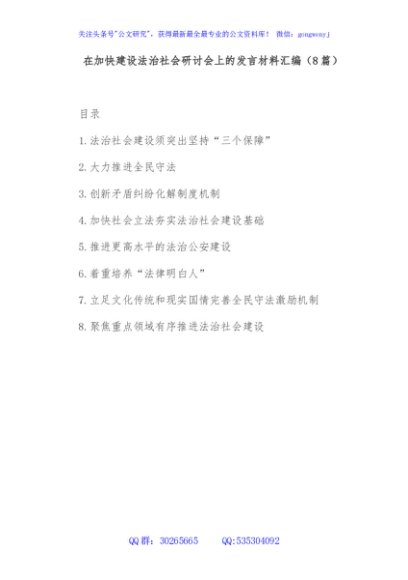 在加快建设法治社会研讨会上的发言材料汇编