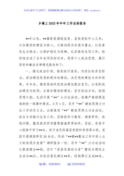 乡镇上2025年半年工作总结报告