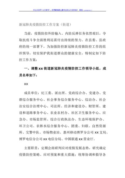 新冠肺炎疫情防控工作方案（街道）