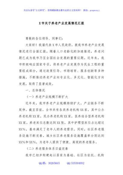 X市关于养老产业发展情况汇报