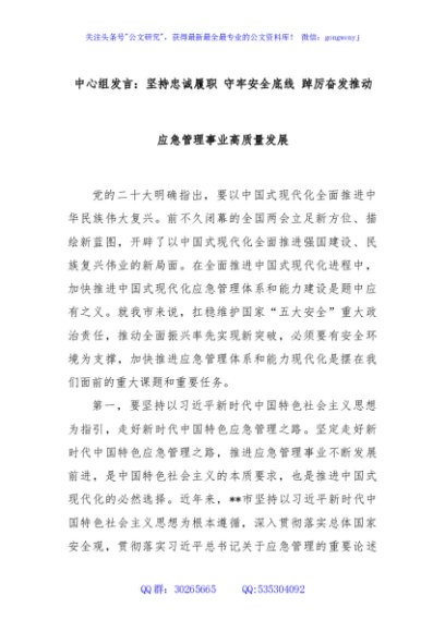 中心组发言：坚持忠诚履职 守牢安全底线 踔厉奋发推动应急管理事业高质量发展