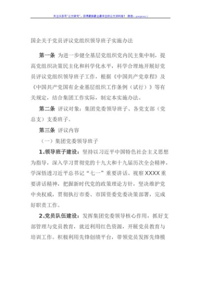 国企关于党员评议党组织领导班子实施办法