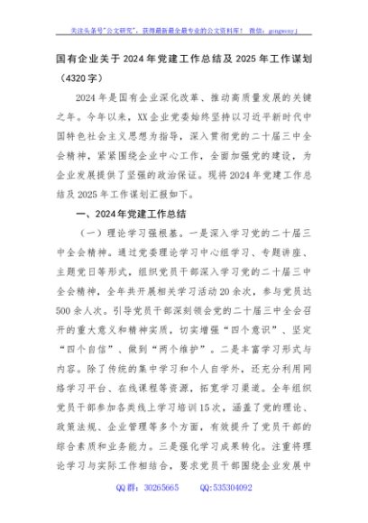 国企2024年党建工作总结及2025年工作谋划（4320字）