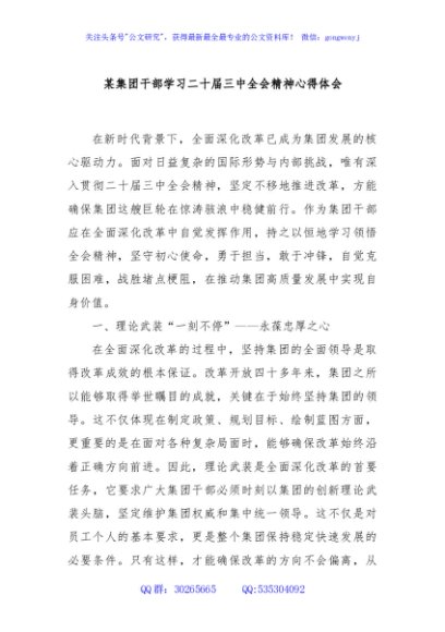 某集团干部学习二十届三中全会精神心得体会