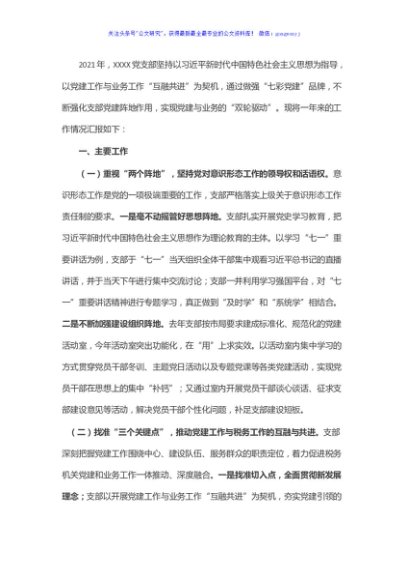 2021税务支部书记党建工作述职汇报材料
