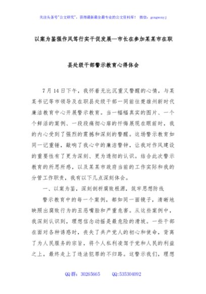 以案为鉴强作风笃行实干促发展—市长在参加某某市在职县处级干部警示教育心得体会