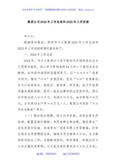 集团公司2024年工作总结和2025年工作安排