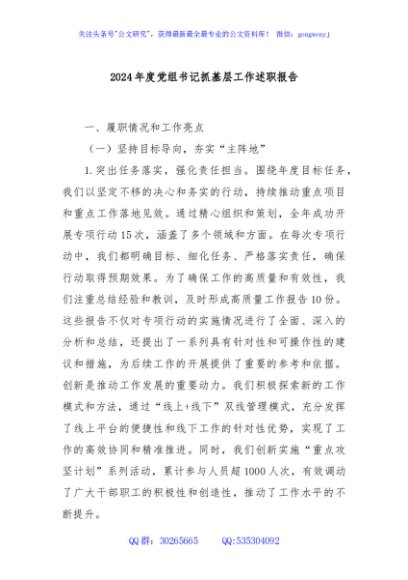 2024年度党组书记抓基层工作述职报告