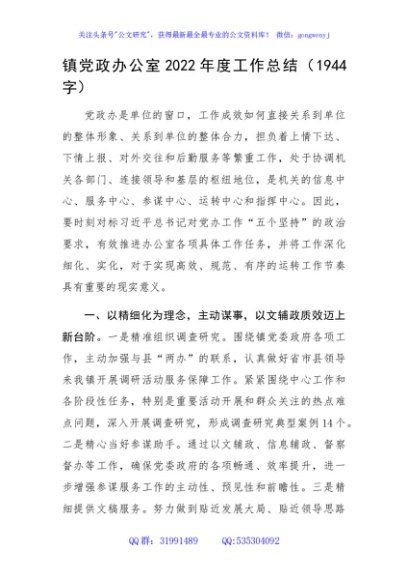 镇党政办公室2022年度工作总结