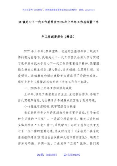 XX镇关心下一代工作委员会2025年上半年工作总结暨下半年工作部署报告（精品）