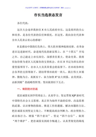 市长当选表态发言