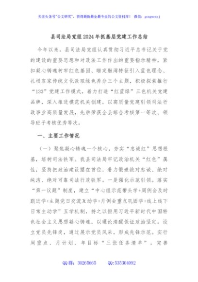 县司法局党组2024年抓基层党建工作总结