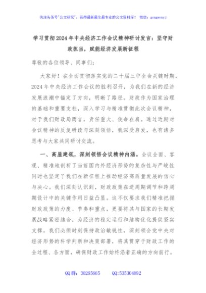 学习贯彻2024年中央经济工作会议精神研讨发言：坚守财政担当，赋能经济发展新征程