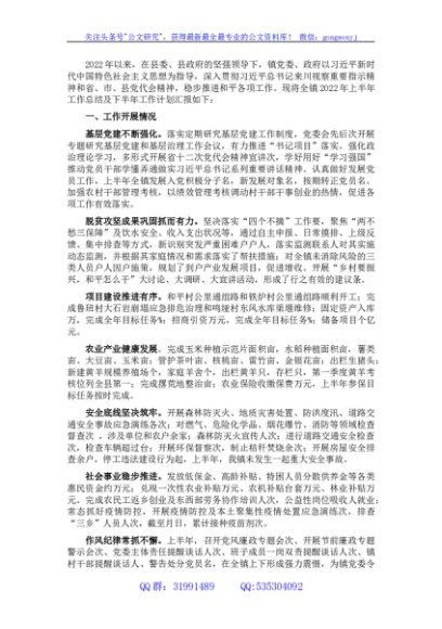 全镇2022年上半年工作总结及下半年工作计划