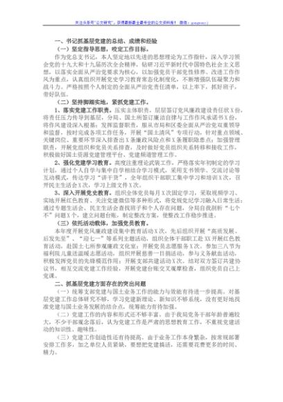 国土资源和规划分局党总支书记抓基层党建工作述职报告