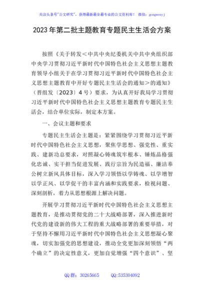 2023年主题教育专题民主生活会方案5000字√