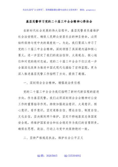基层民警学习党的二十届三中全会精神心得体会